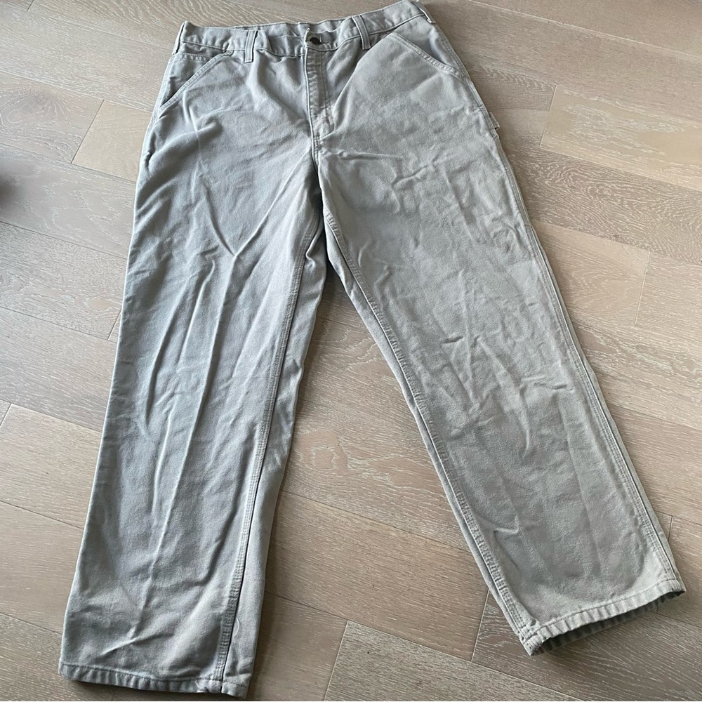 Carhartt Desert Moss Green Washed Duck Work Dungaree Carpenter Pants Men 32x29